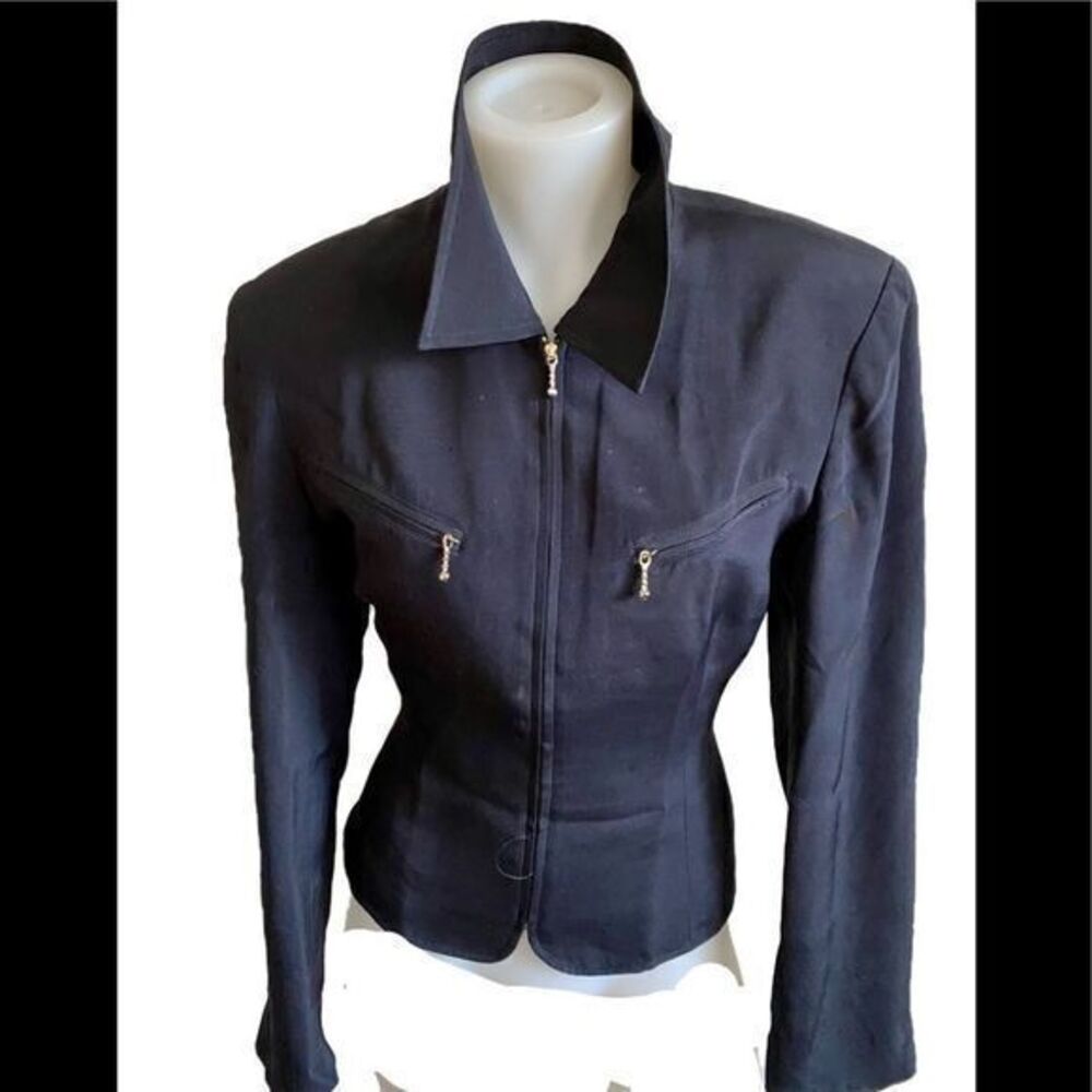 Allison Taylor Silk Zip Jacket - S black , zip